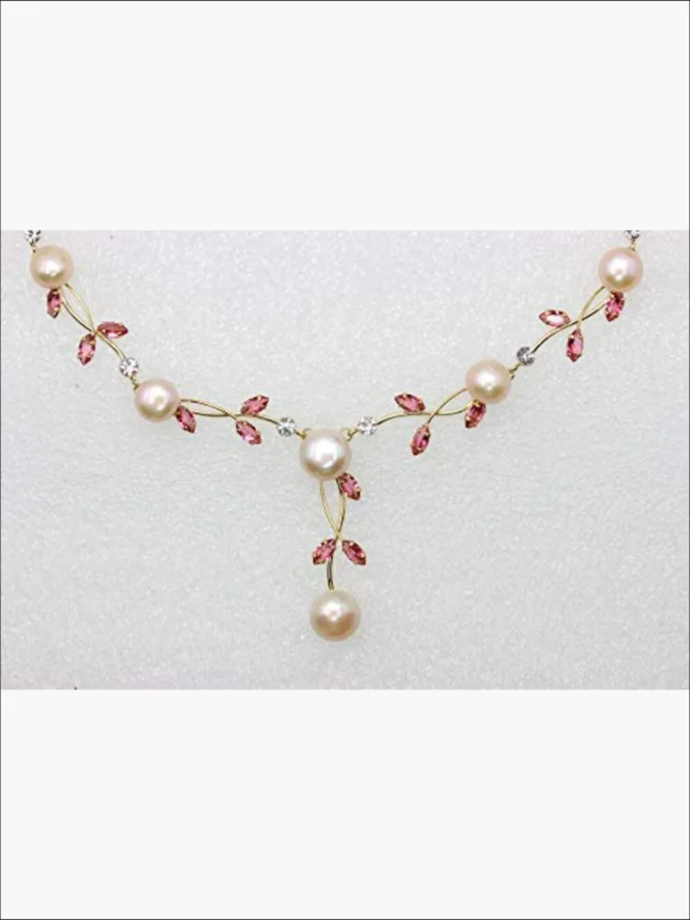 CZ Crystal Genuine Freshwater Pearls Floral Necklace Earrings Set Gold Plated - Picture 3 of 5